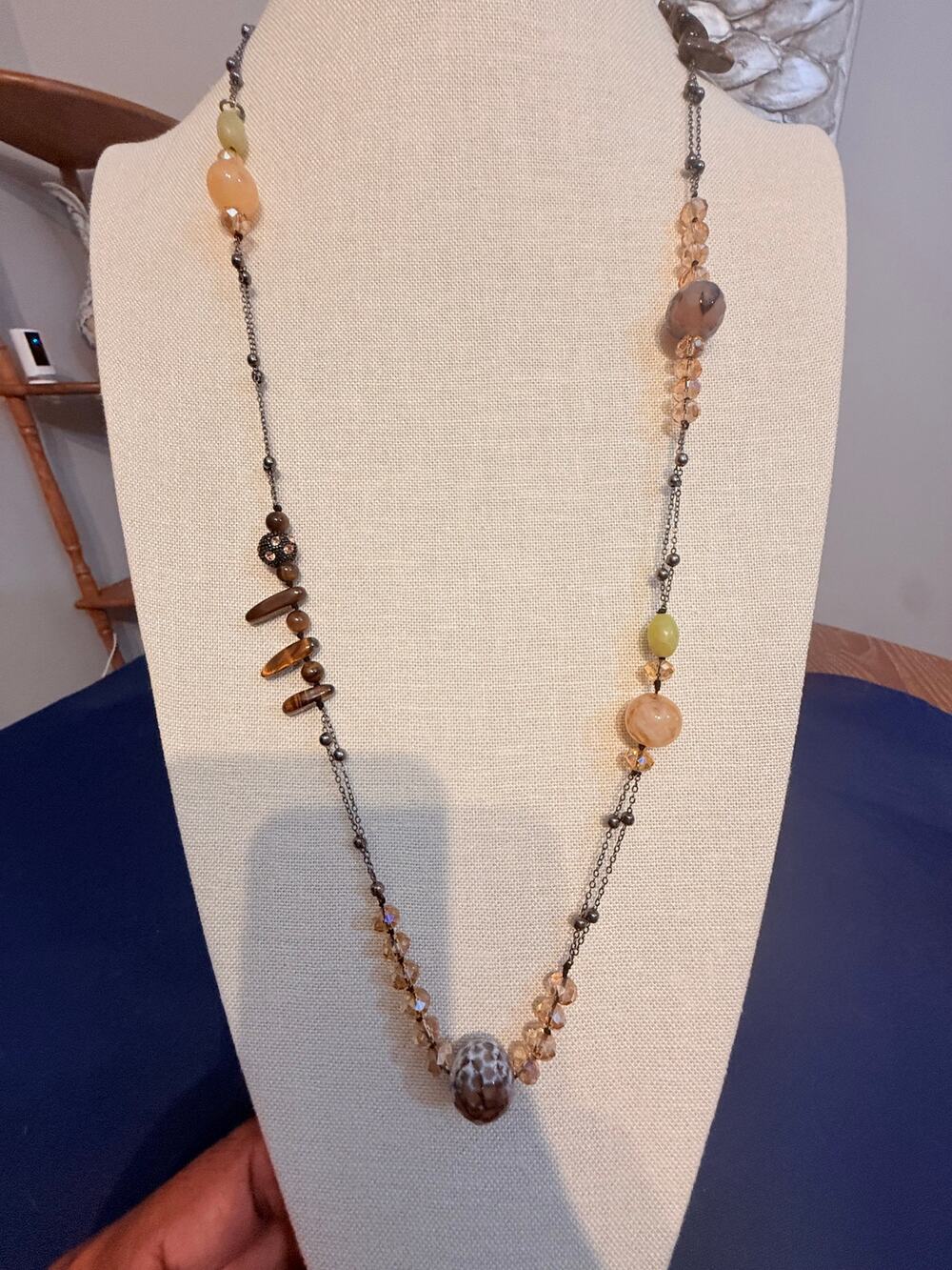 Vintage 32” Montana Moss Agate Citrine Crystal Necklace
